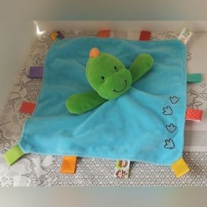Taggies Dinosaur Tracks Satin Lovey Baby Security Blanket Plush Green Blue Dino